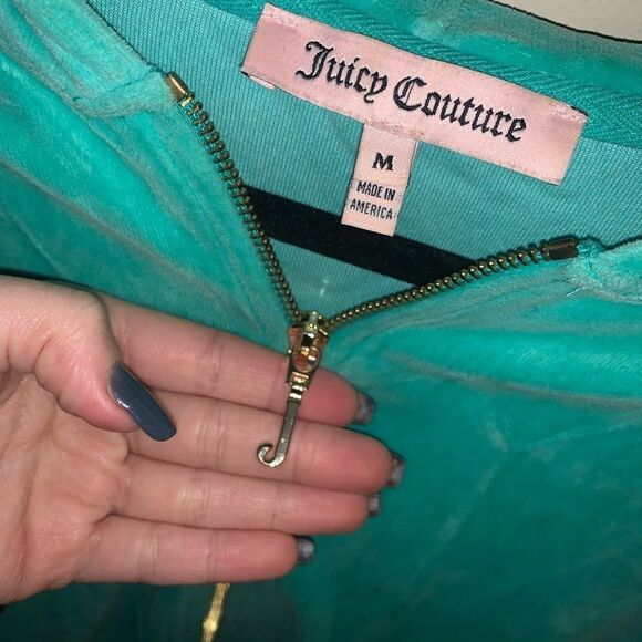 JUICY COUTURE Teal Turquoise Blue Velour Hoodie JUICY COUTURE Hoodie - Picture 3 of 5